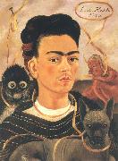 Frida Kahlo The self-portrait of artist and monkey oil painting